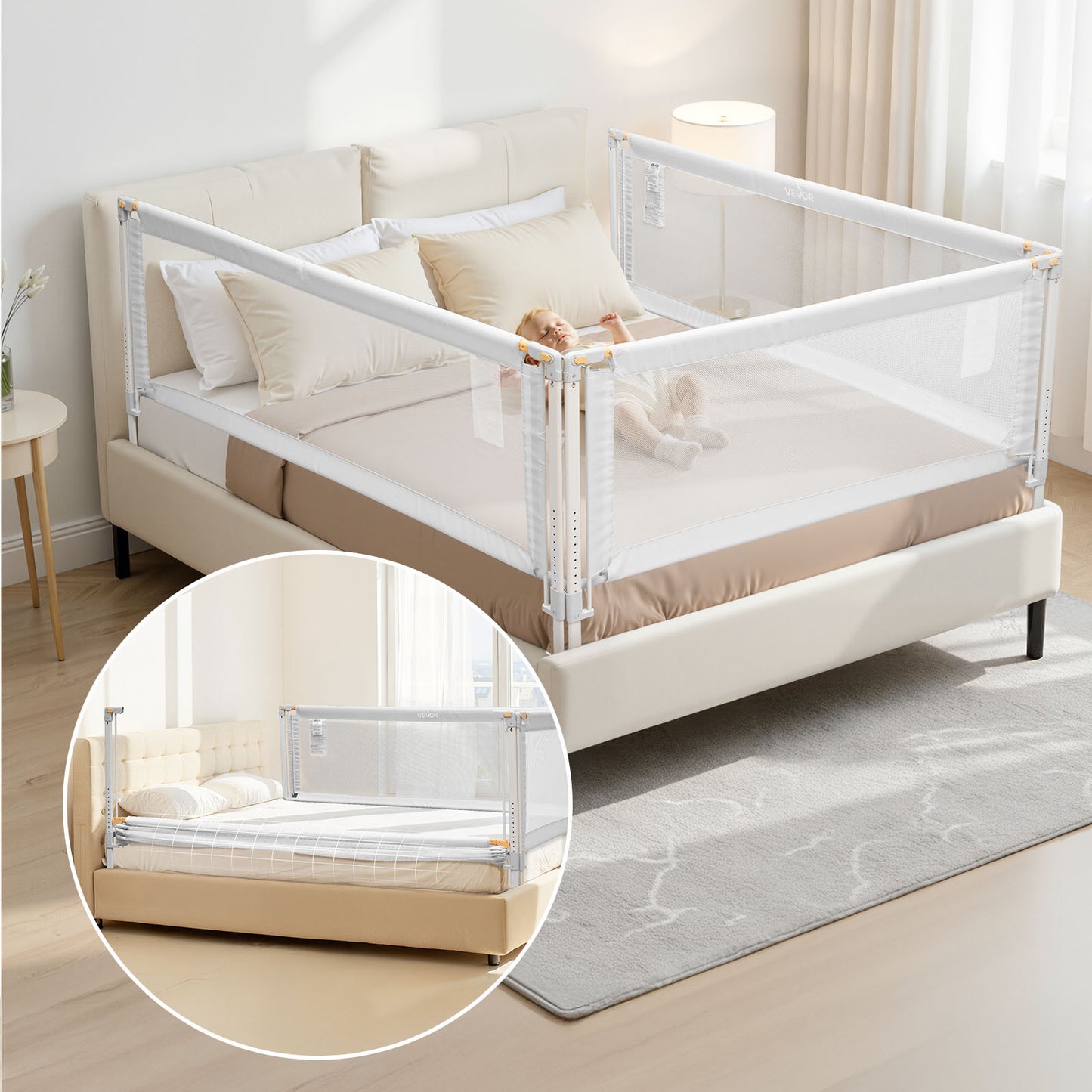 VEVOR 3 Piece Toddler Bed Rail Adjustable Height Bed Side Railing Guard Bumper Queen / King-Size