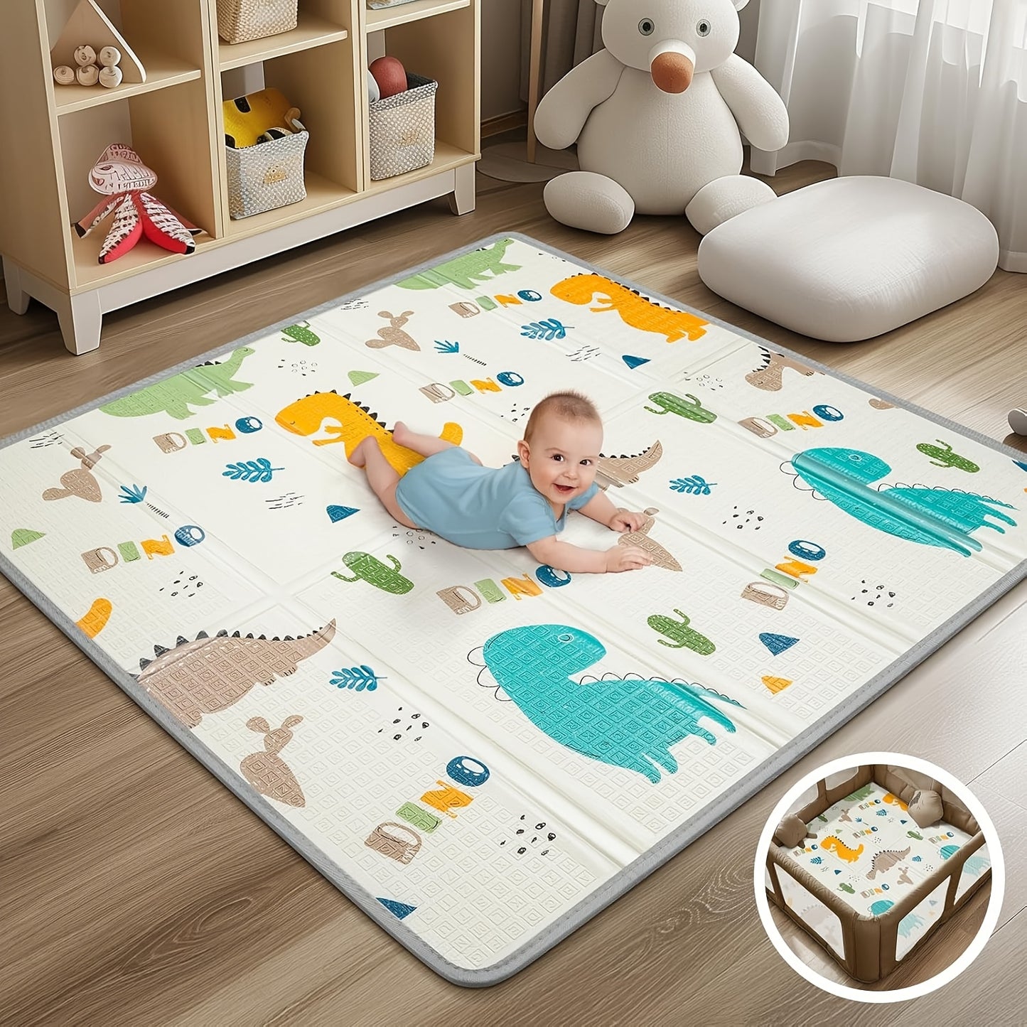 Crawling Game Fence Mat With Cute Cartoon Patterns, Play Game Mat, Baby Swing Suitable For Family Living Rooms, Car Picnics, Travel Home Essentials XPE 50 * 50 Inches, Thick And Soft Size Double-sided Pattern Folding Crawling
