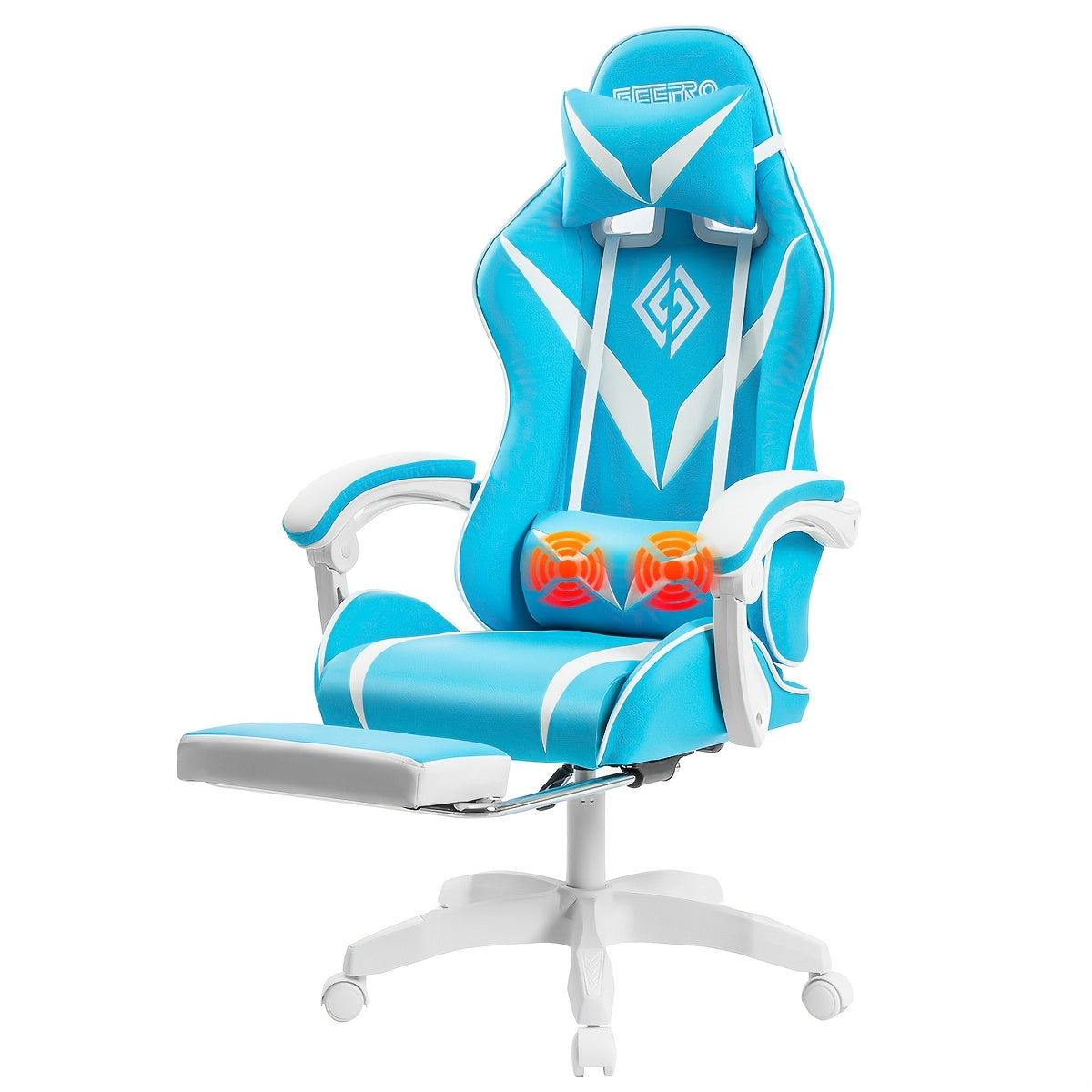 HOFFREE 2 Point Massage Lumbar Support 135° LED Light Bar Wireless Speaker - Ergonomic Gaming Chair With USB-Powered, Sponge-Filling, Rotating Back & Cushioned Seat For PC, Laptop, Gaming Setup, Wireless Gaming Chair, Comfor