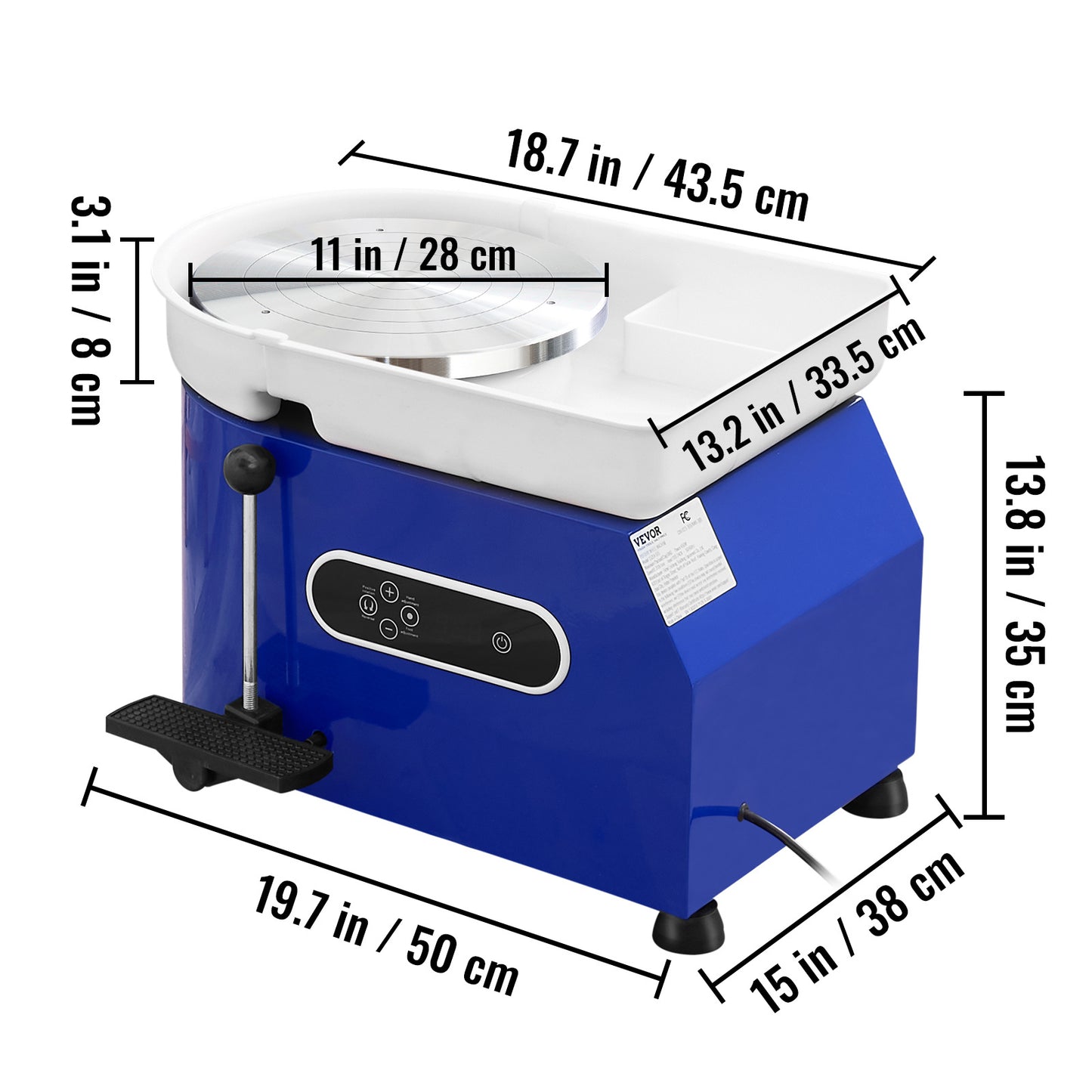 VEVOR Pottery Wheel for Adults and Beginners, 350W, 11in Clay Wheel Forming Machine, Adjustable 0-300RPM Speed Handle and Pedal Control, ABS Detachable Basin, Accessory Kit for Craft DIY, Blue Updated