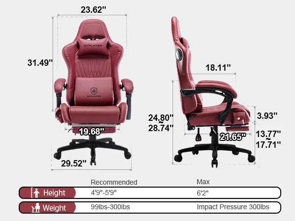 GTPLAYER Gaming Chair Adjustable Ergonomic Faux Leather Swiveling PC & Racing Game Chair with Built-in Speakers,Footrest