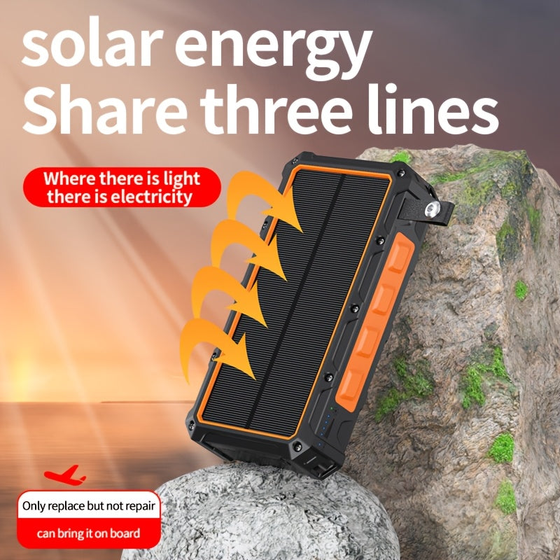 Power Bank Wireless Charger 30000mAh Comes With A Wire Hand Crank And 3 Cables 15W Fast Charging Power Bank 7 Outputs & 4 Inputs Solar Portable Charger, SOS/Strobe/Strong Flashlights - Orange