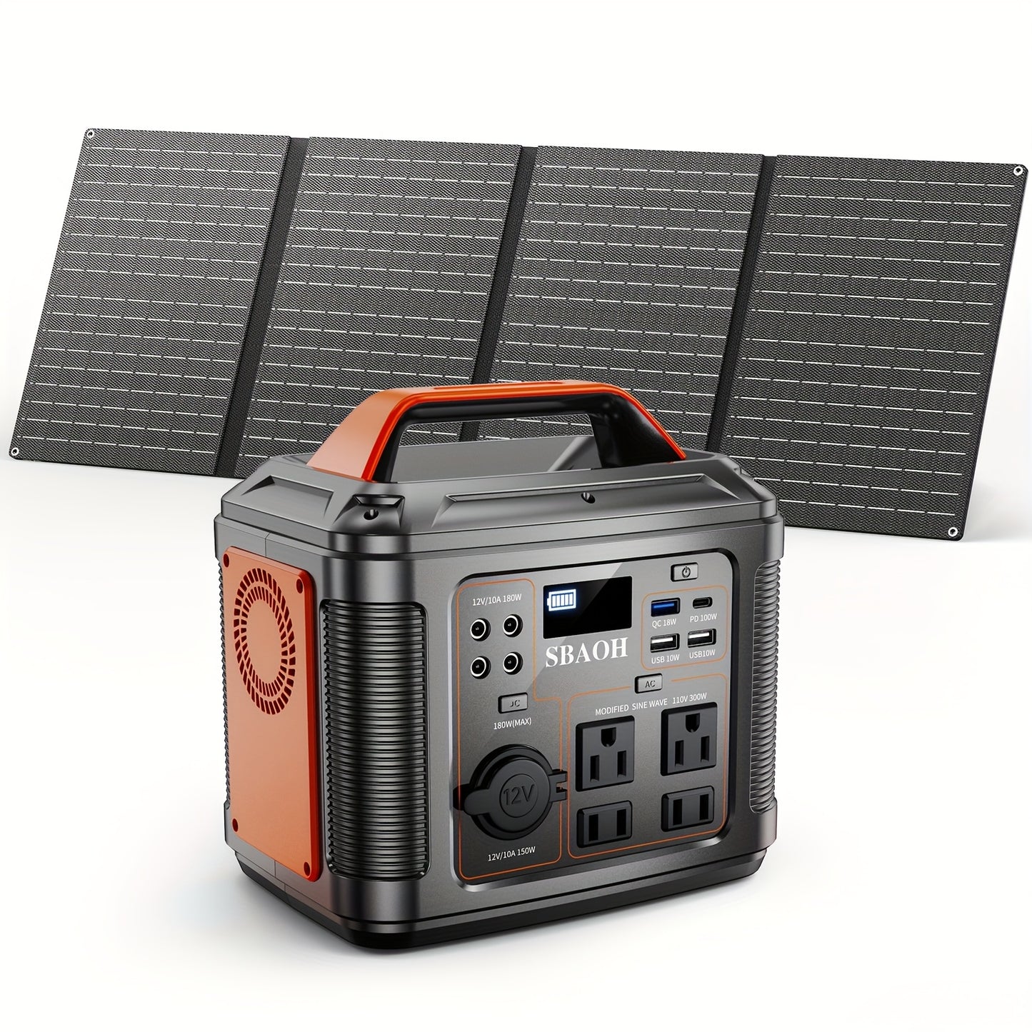 SBAOH 300W Portable Power Station 296Wh 80000mAh Solar Powered Generator With 100W PD Fast Charging, 13 Outlets, Digital Display, Lithium-ion Battery For Home Backup, RV Camping, And Emergency Power - (60W Solar Panel Is Opti