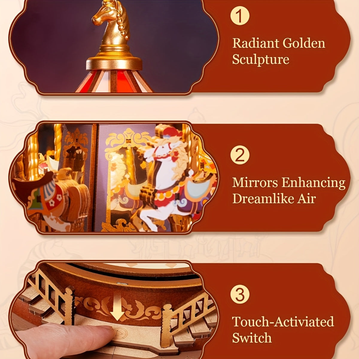 Rolife 3D Wooden Puzzle, DIY Carousel Music Box Model Making Kit, Architectural Project Craft Kit, Hobby Home Decoration Valentine'S Day Gift, Best for Christmas, Perfect for Thanksgiving