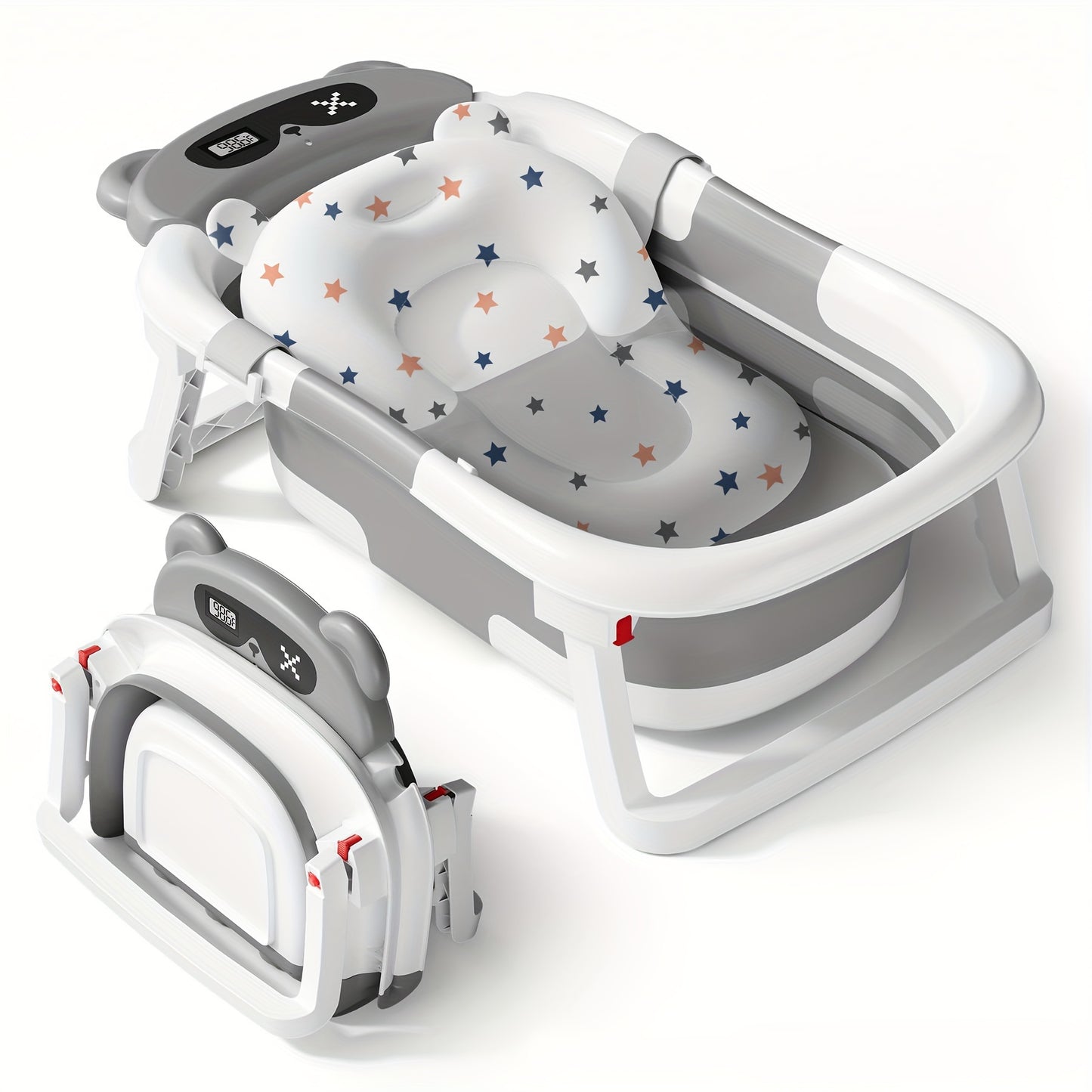 Baby Bathtub with Soft Cushion And Thermometer Portable Travel Foldable Baby Bathtub with Drain Hole Durable Foldable Baby Bath Tub Newborn to Toddler, Baby Items