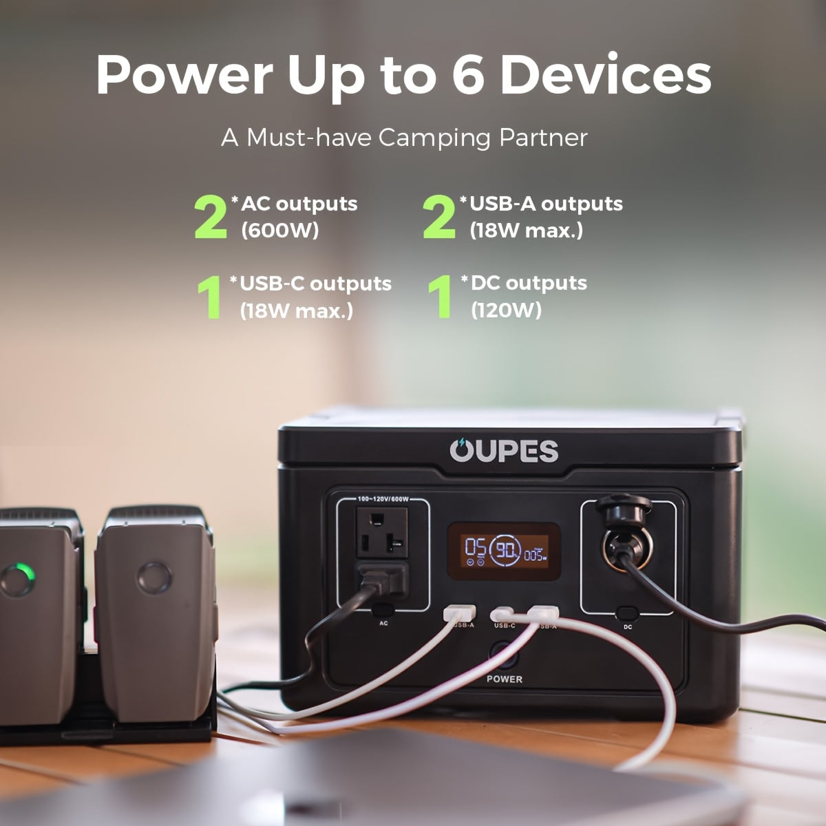 OUPES 600W/256Wh Exodus 600 Portable Power Station(1200W Surge), 256Wh 3.7kg Backup LiFePO4 Battery, 600W AC Outlet, Solar Generator for RV, Outdoors, Camping, Traveling