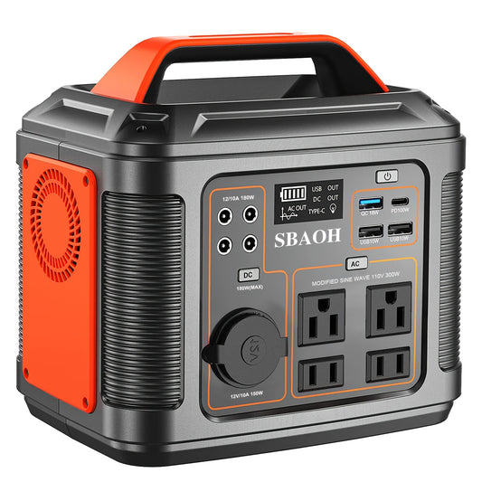 SBAOH 300W Portable Power Station 296Wh 80000mAh Solar Powered Generator With 100W PD Fast Charging, 13 Outlets, Digital Display, Lithium-ion Battery For Home Backup, RV Camping, And Emergency Power - (60W Solar Panel Is Opti