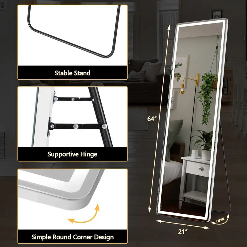 LED Makeup Mirror, Adjustable Brightness Full-Length Mirror, Highly Acclaimed Dressing Mirror. 2-Drawer Storage Cabinet, Bedside Table, Fabric Drawer Scratch Resistant, Metal Frame Sturdy And Durable