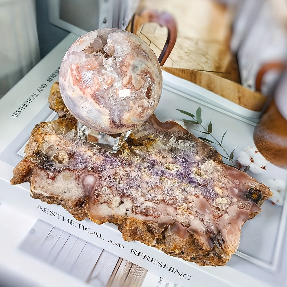 1pc Amazing Extra Rare Pink Amethyst Jasper Quartz Agate Crystal Sliced Rough Specimen, Awesome Combination Of Pink Cherry Blossoms And Amethyst, Loose Faux Gemstones, Perfect Home Collection Decorative Art, Unique Easter Val