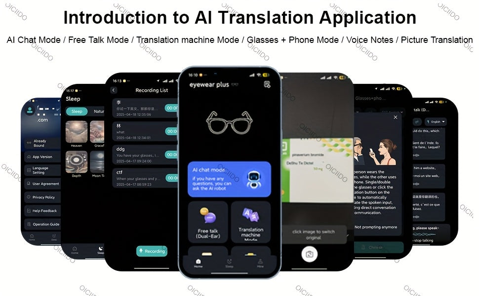 AI Smart Glasses, Smart Glasses with 160+ Languages Real Time Translation Support, Chat GPT System, OICIIDO New Multi-functional Audio Glasses for Men And Women, Built-in Microphone And Speaker, HD Voice Calls And HIFI Music