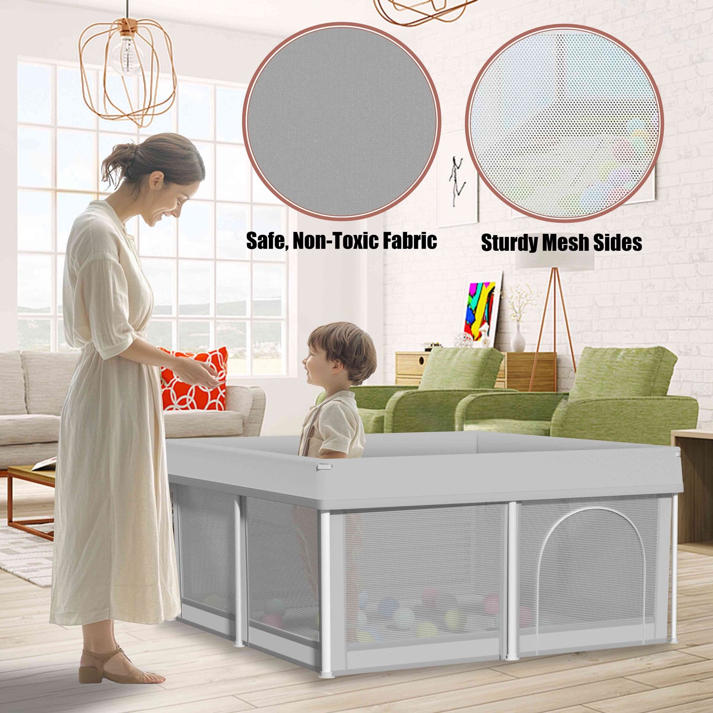 Foldable Baby Playpen 51"×51", Baby Items, Playard For Babies And Toddlers, Portable Safety Baby Fence Lightweight, No Installation, Indoor & Outdoor Baby Playpen With Ocean Balls*50, Grey, Halloween Party Favors