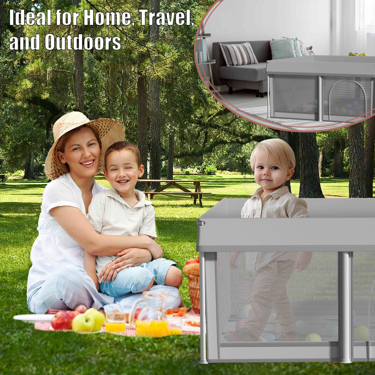 Foldable Baby Playpen 51"×51", Baby Items, Playard For Babies And Toddlers, Portable Safety Baby Fence Lightweight, No Installation, Indoor & Outdoor Baby Playpen With Ocean Balls*50, Grey, Halloween Party Favors