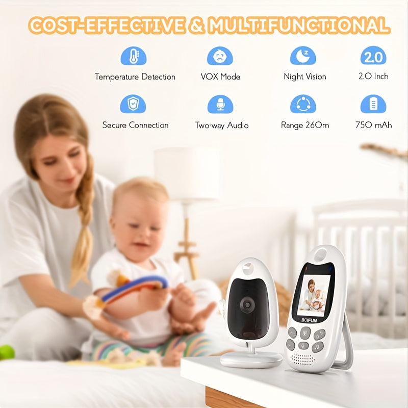 BOIFUN Portable Monitor with Camera & Audio - 2-in-1 Smart Nursery System, 2" HD Screen, Two-Way Talk, VOX Motion/Noise Alerts, Temperature Sensor, Lullabies, - (No WiFi), Smartphone Compatible for,,
