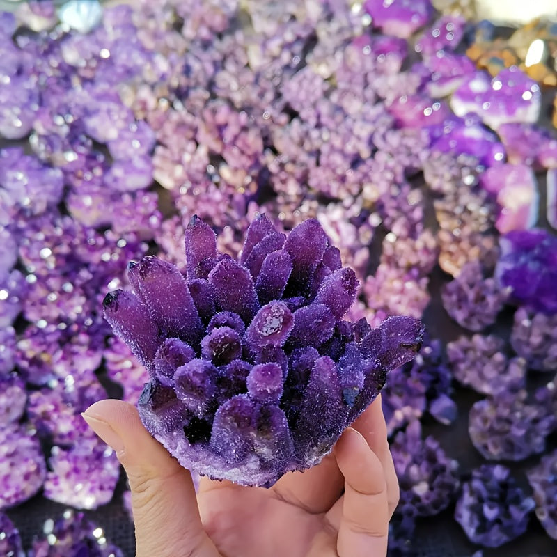 1pc Exquisite Deep Purple Crystal Cluster, Decorative Home Desk Accessory, Adding Natural, Unique, And Aesthetic Elements To Any Room, Artificially Synthesized Amethyst Clusters