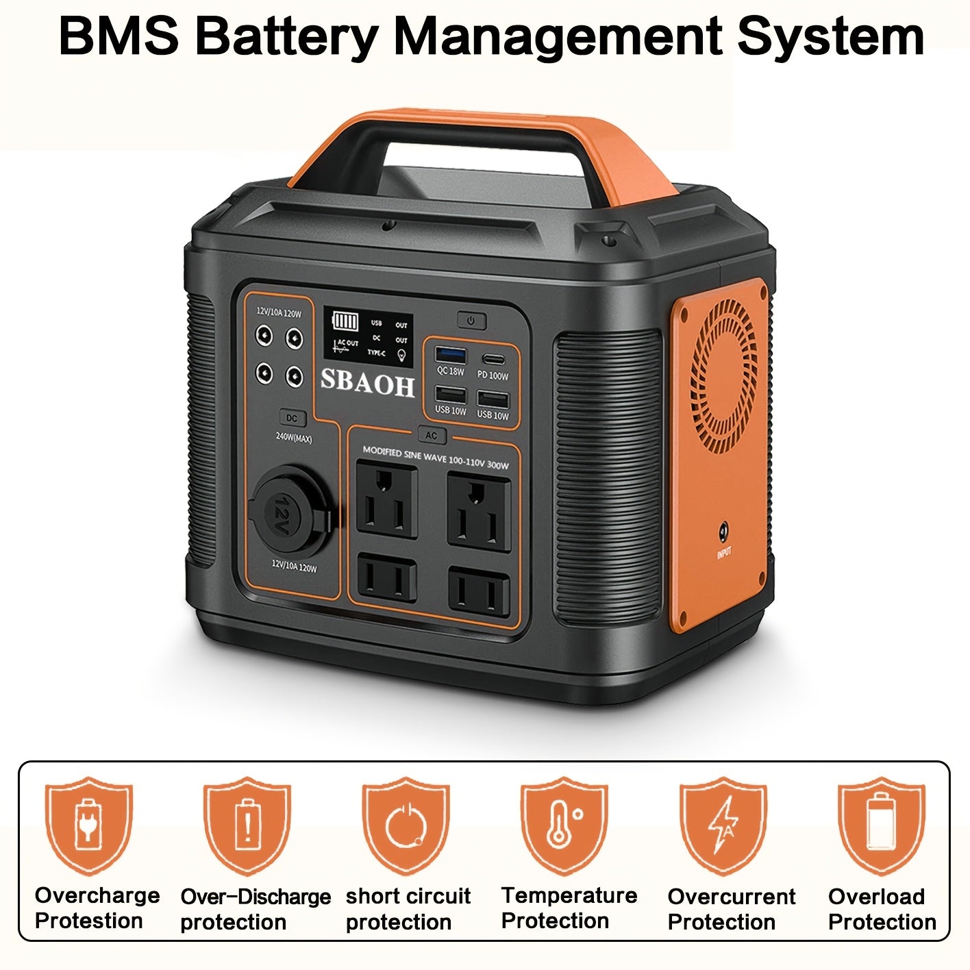 SBAOH 300W Portable Power Station 296Wh 80000mAh Solar Powered Generator With 100W PD Fast Charging, 13 Outlets, Digital Display, Lithium-ion Battery For Home Backup, RV Camping, And Emergency Power - (60W Solar Panel Is Opti