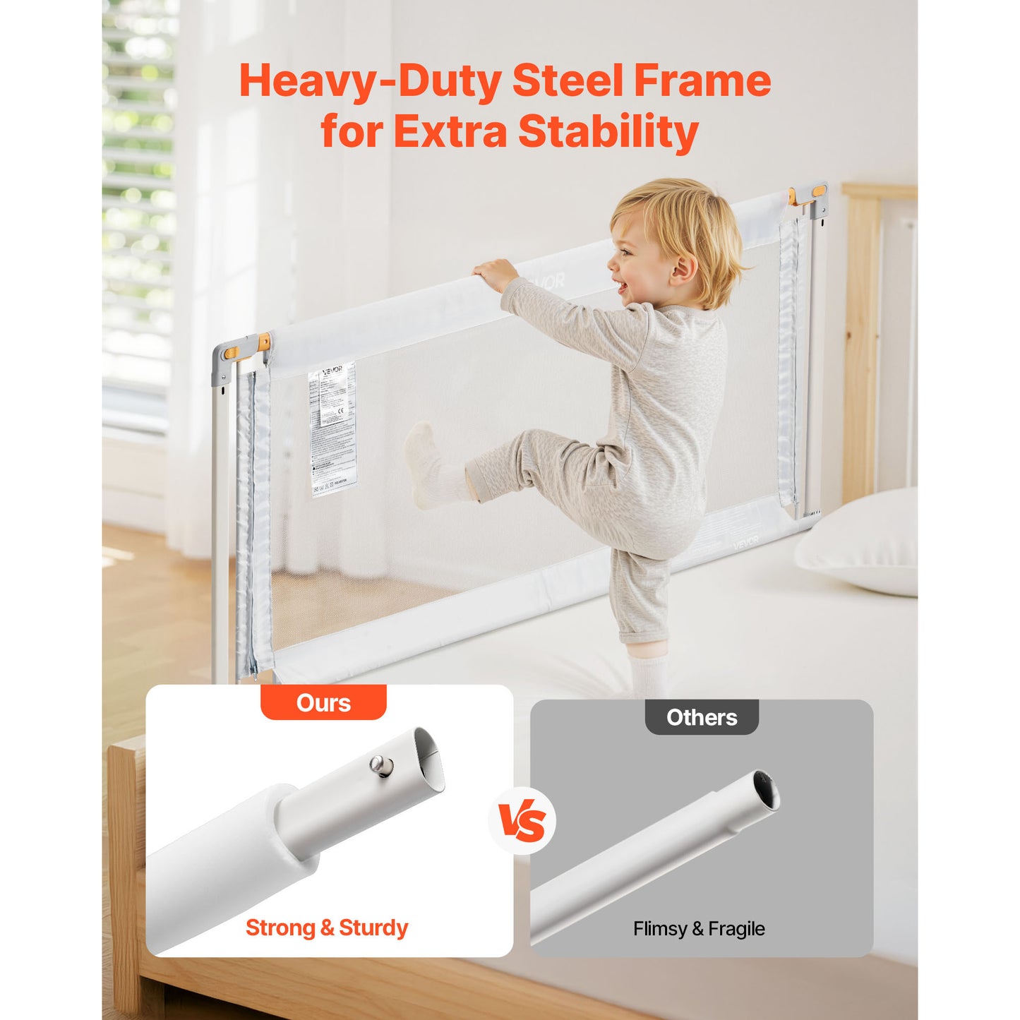 VEVOR 3 Piece Toddler Bed Rail Adjustable Height Bed Side Railing Guard Bumper Queen / King-Size