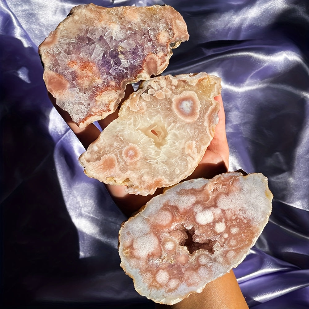 1pc Amazing Extra Rare Pink Amethyst Jasper Quartz Agate Crystal Sliced Rough Specimen, Awesome Combination Of Pink Cherry Blossoms And Amethyst, Loose Faux Gemstones, Perfect Home Collection Decorative Art, Unique Easter Val