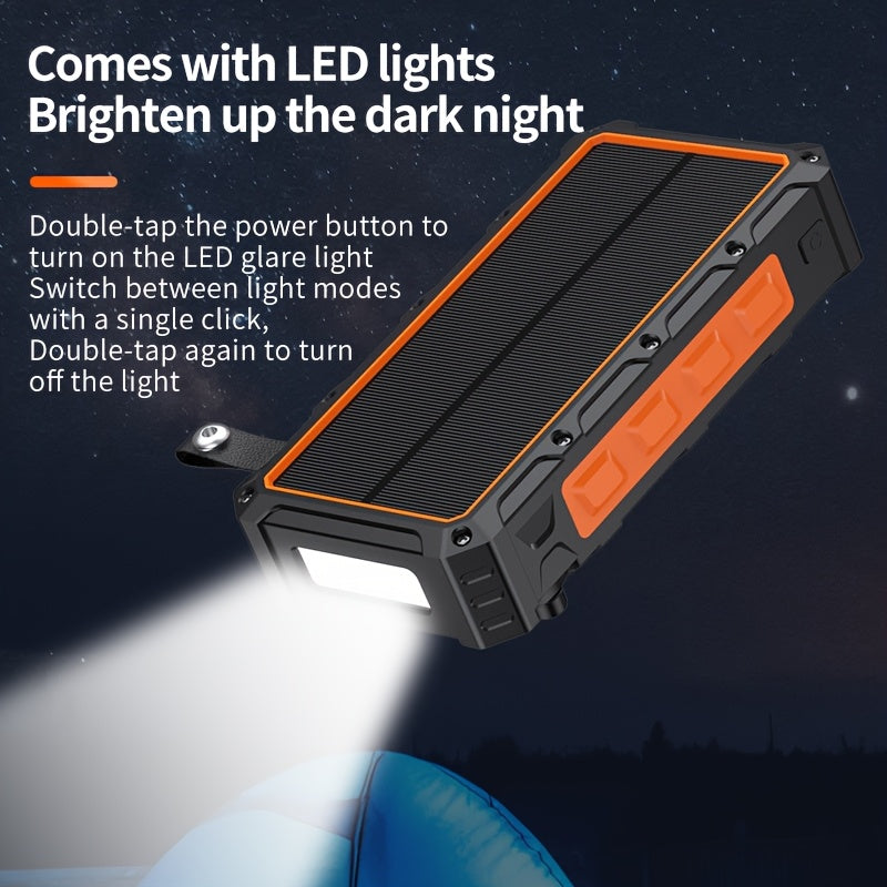 Power Bank Wireless Charger 30000mAh Comes With A Wire Hand Crank And 3 Cables 15W Fast Charging Power Bank 7 Outputs & 4 Inputs Solar Portable Charger, SOS/Strobe/Strong Flashlights - Orange