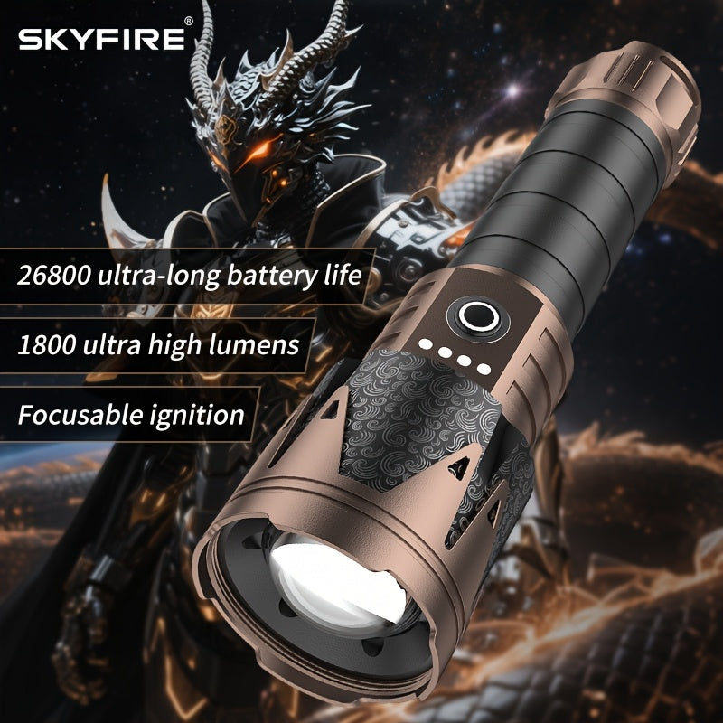 SKYFIRE LED Flashlight High Lumens With Ignition Lens, Super Bright Tactical Flashlight, Zoomable, Five Modes, Flash Light For Camping Essentials, Outdoor, Home And Emergency