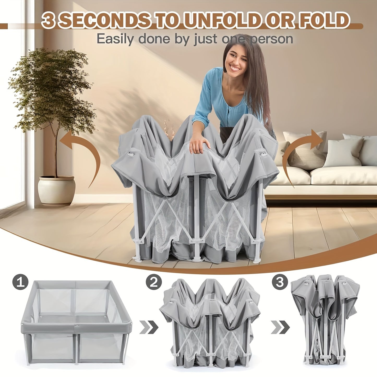 Foldable Baby Playpen 51"×51", Baby Items, Playard For Babies And Toddlers, Portable Safety Baby Fence Lightweight, No Installation, Indoor & Outdoor Baby Playpen With Ocean Balls*50, Grey, Halloween Party Favors