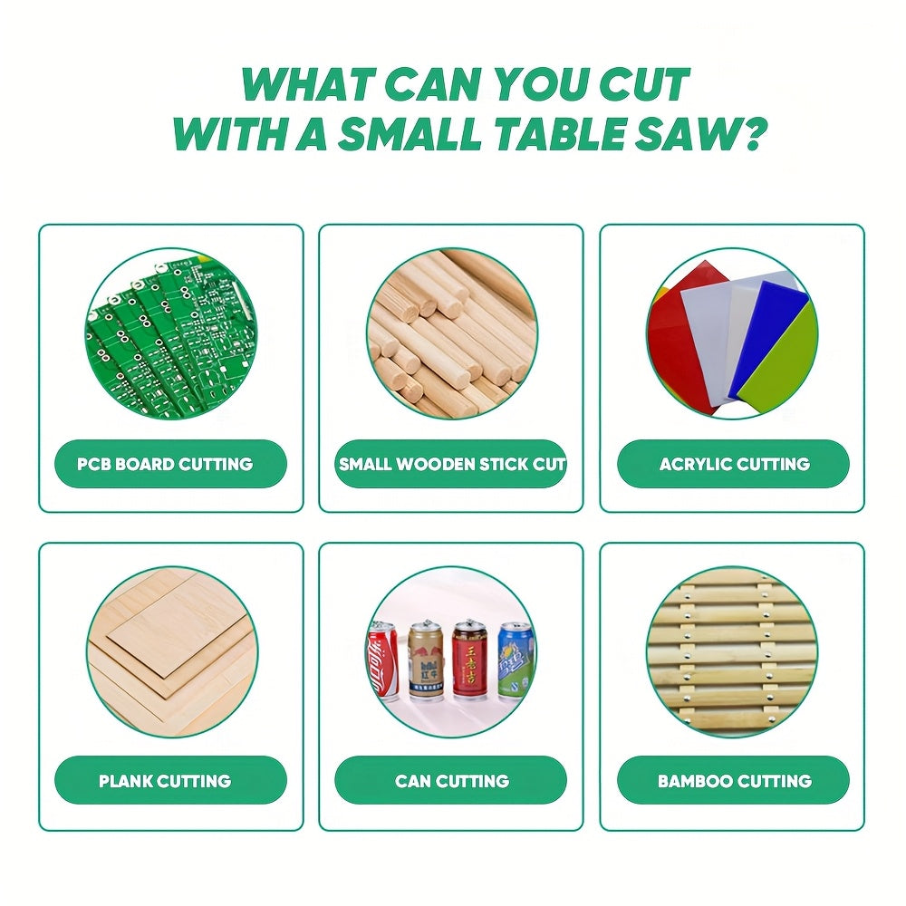 Saker 100W Mini Table Saw, with Adjustable Speed And Angle, Offers a Cutting Depth of 16MM, It Features a Power Supply with Seven Speed Settings for Precise And Safe Cutting, Ideal for Small Accessories And DIY Crafts, Making