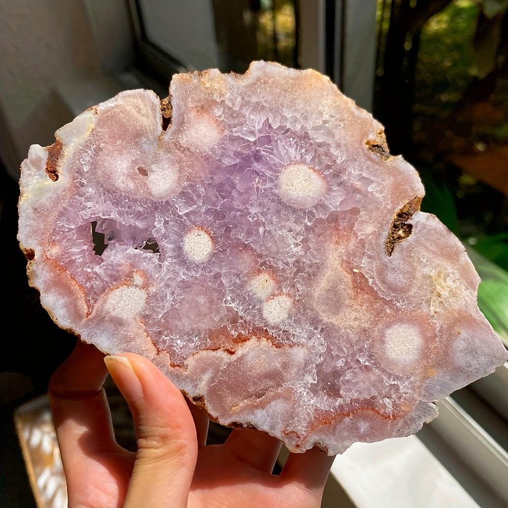 1pc Amazing Extra Rare Pink Amethyst Jasper Quartz Agate Crystal Sliced Rough Specimen, Awesome Combination Of Pink Cherry Blossoms And Amethyst, Loose Faux Gemstones, Perfect Home Collection Decorative Art, Unique Easter Val