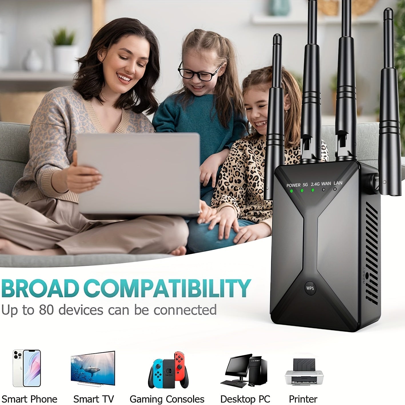 Ultra-Powerful WiFi Extender Signal Booster - Covers Up to 13225 Sq.ft and 130 Devices, Dual Band 2.4G and 5G, 1200Mbps Wall-Through Strong WiFi Signal Amplification, with Ethernet Port and Access Point Mode for Whole-Home Co