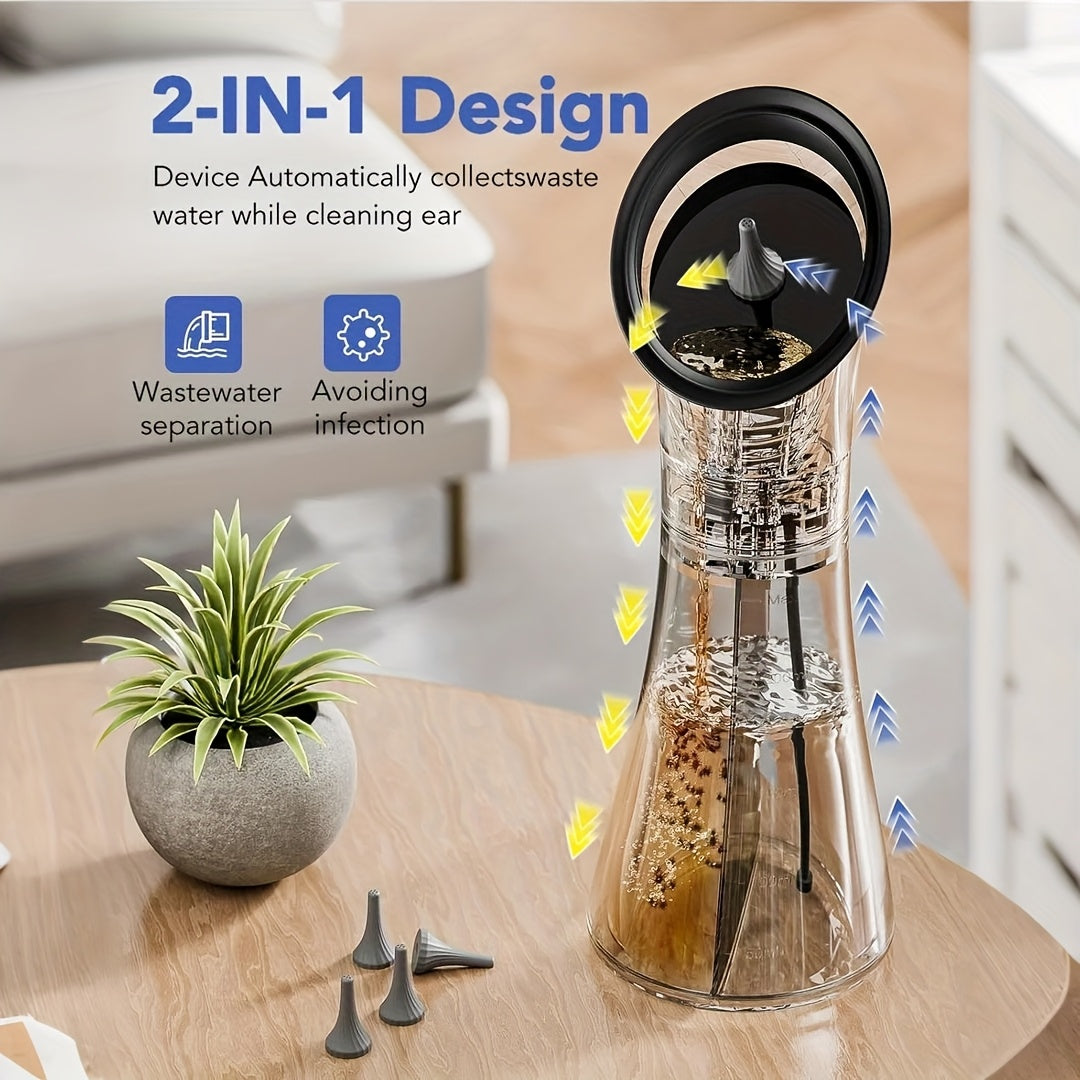 Safe Electric Ear Cleaning Kit Pro: Water-Powered Flusher with 3 Pressure Modes & LED Display | Temp Sensor, Visual Waste Tank, 12 Tips, USB-C Recharge, Painless Use, Ear Cleaning Device, Health Care, Modern Aesthetic, Durabl