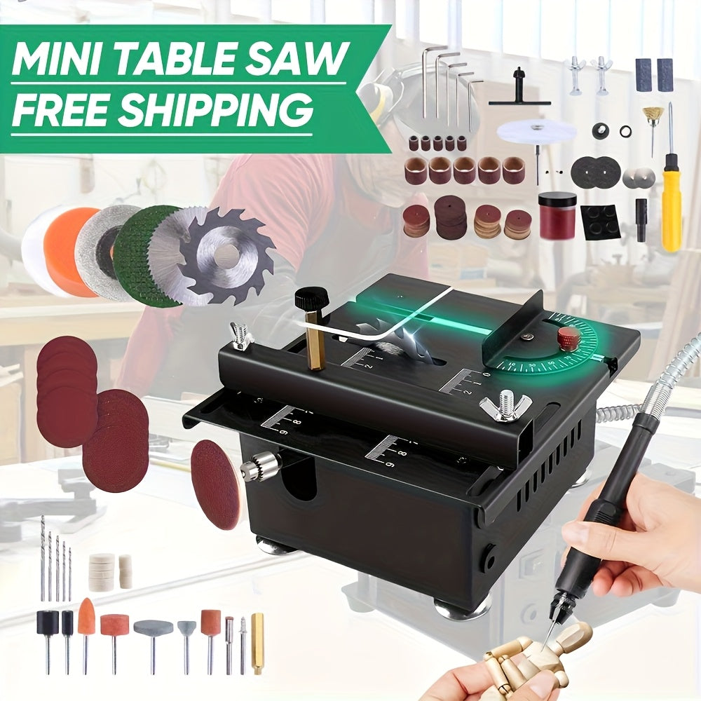 Saker 100W Mini Table Saw, with Adjustable Speed And Angle, Offers a Cutting Depth of 16MM, It Features a Power Supply with Seven Speed Settings for Precise And Safe Cutting, Ideal for Small Accessories And DIY Crafts, Making