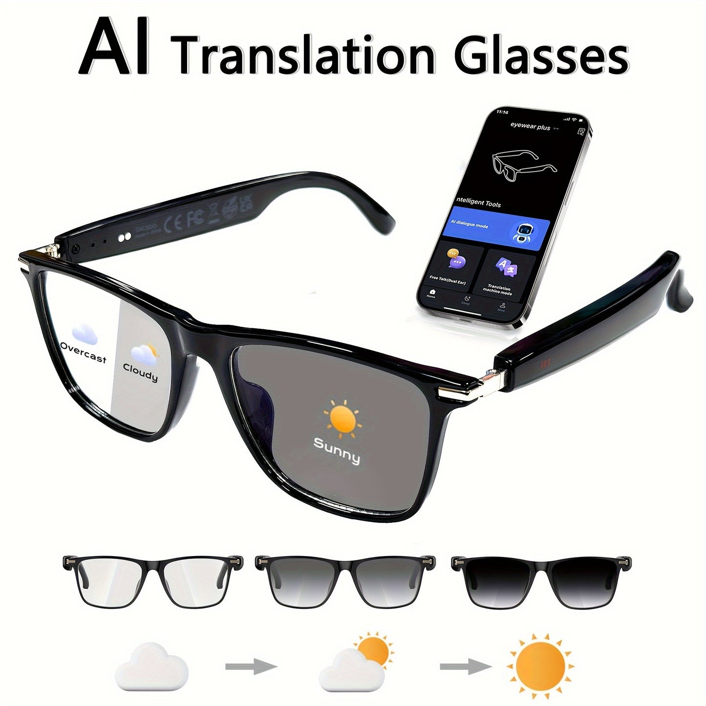 AI Smart Glasses, Smart Glasses with 160+ Languages Real Time Translation Support, Chat GPT System, OICIIDO New Multi-functional Audio Glasses for Men And Women, Built-in Microphone And Speaker, HD Voice Calls And HIFI Music