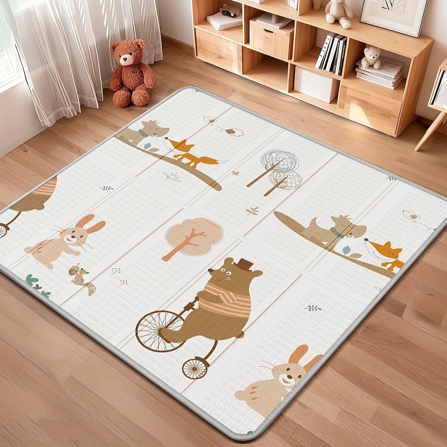 Crawling Game Fence Mat With Cute Cartoon Patterns, Play Game Mat, Baby Swing Suitable For Family Living Rooms, Car Picnics, Travel Home Essentials XPE 50 * 50 Inches, Thick And Soft Size Double-sided Pattern Folding Crawling