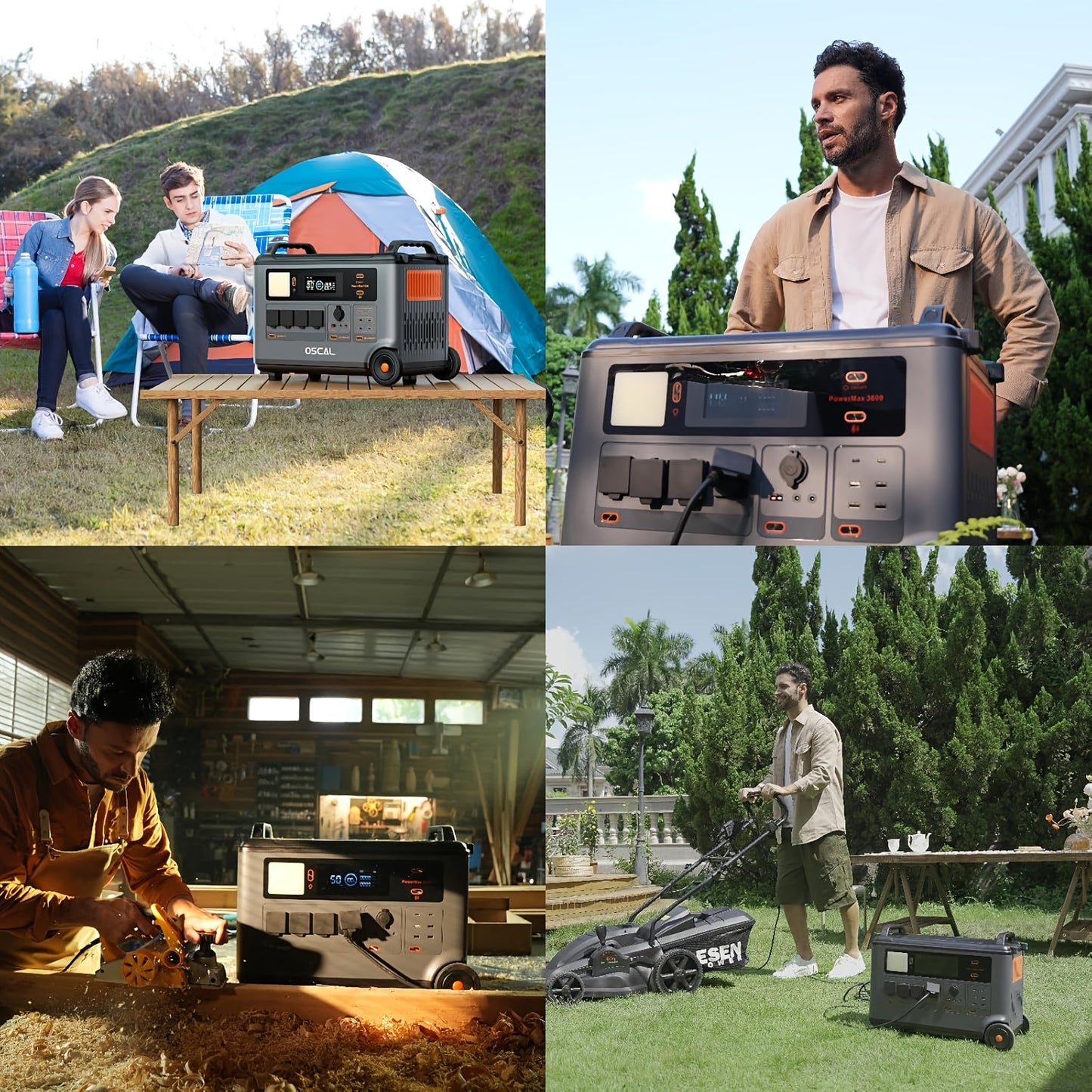 OSCAL PowerMax 3600W 6000W Surge Portable Power Station, 3600Wh LiFePO4 Expandable Solar Generator with 4xAC Outlets, 1.2H Fast Charging, 10ms UPS Backup Power for Home Emergency, Camping, RV, Road Trips - Heavy-Duty Solar-Po