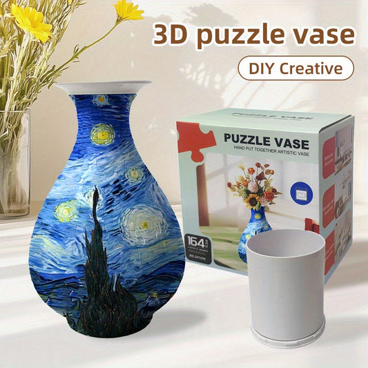 3D Jigsaw Puzzle Vase for Adults - 164pcs Modern Cartoon Design Plastic Vase, Round Holiday Gift for Christmas Halloween Couples Home Decor, Battery-Free DIY Decoration, Couple Gift Item, Whimsical Design, Vibrant Colors