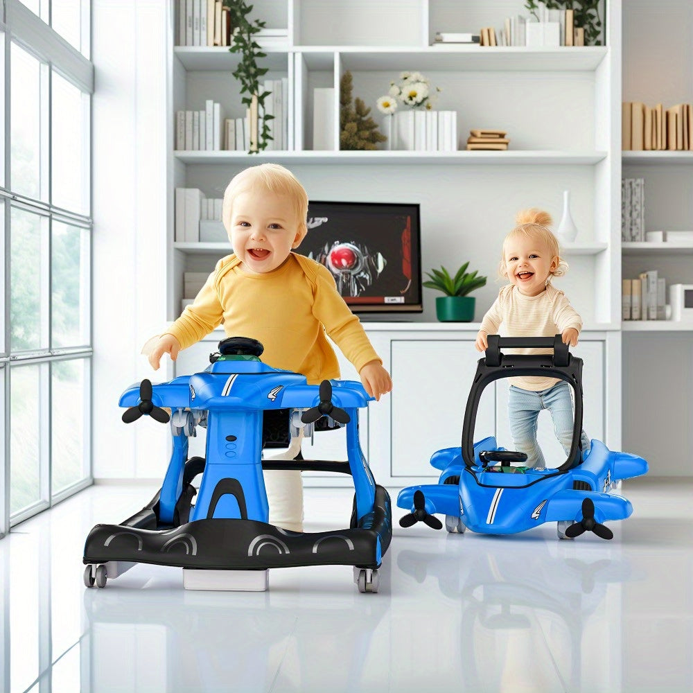 6-in-1 Baby Walker with Adjustable Speed Wheels, Adjustable Height Activity Walker with Padded Seat, Foldable Walker for Babies, Toddler Push Walker for Boy & Girl