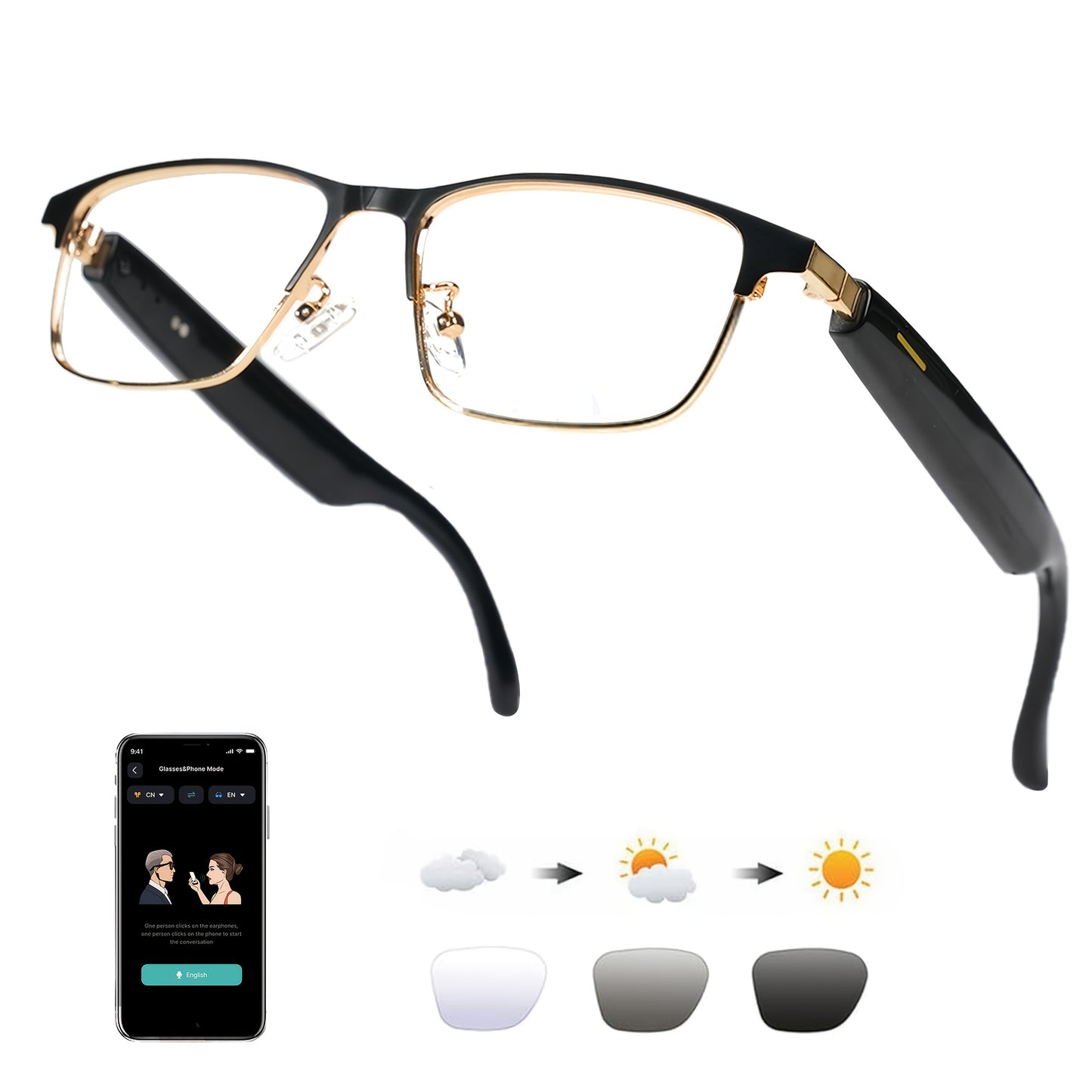 AI Smart Glasses, Smart Glasses with 160+ Languages Real Time Translation Support, Chat GPT System, OICIIDO New Multi-functional Audio Glasses for Men And Women, Built-in Microphone And Speaker, HD Voice Calls And HIFI Music