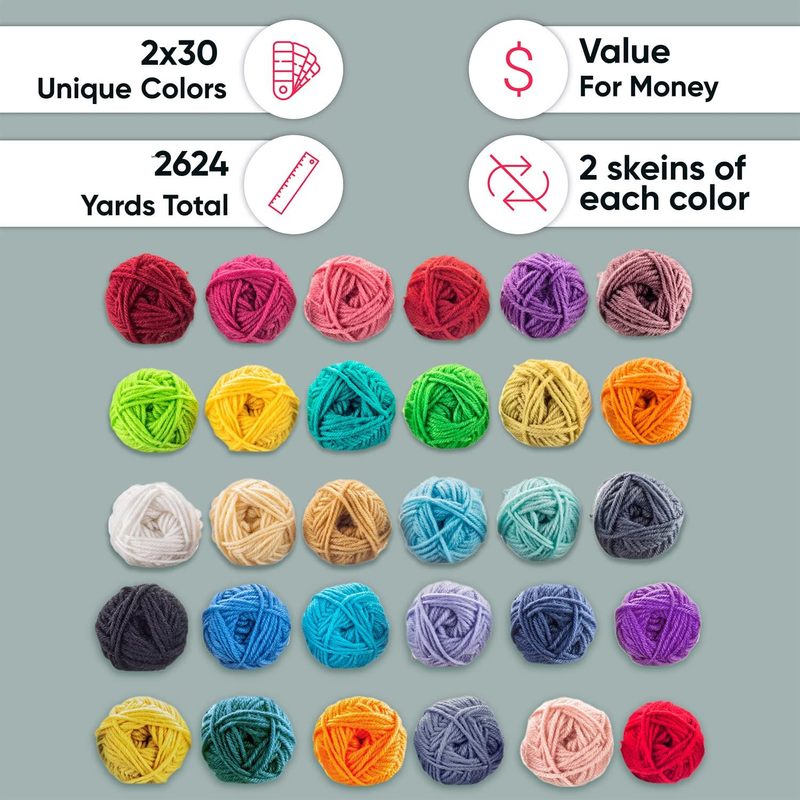 60*0.7 Oz Acrylic Yarn Skeins - 2600 Yards of Soft Yarn for Crocheting, Knitting and Craft Projects