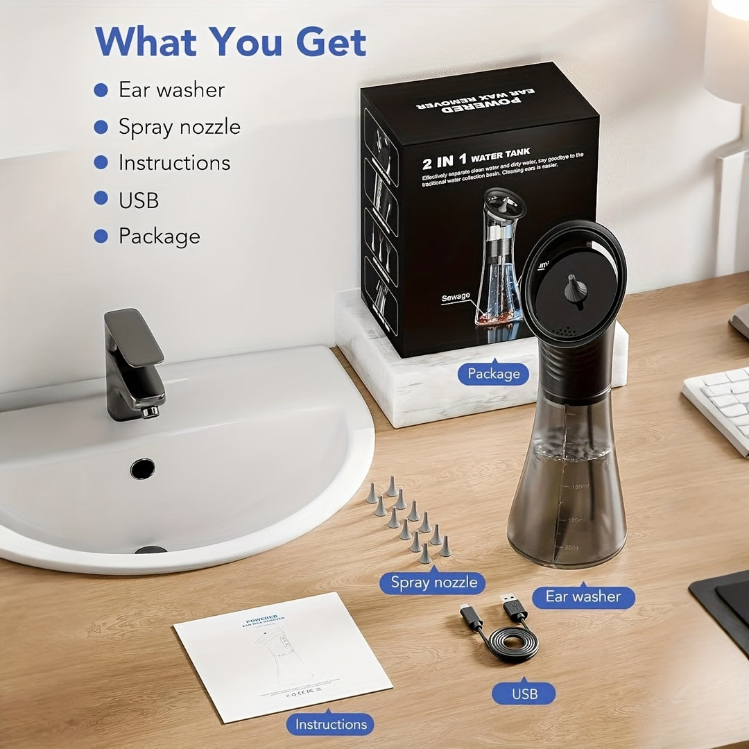 Safe Electric Ear Cleaning Kit Pro: Water-Powered Flusher with 3 Pressure Modes & LED Display | Temp Sensor, Visual Waste Tank, 12 Tips, USB-C Recharge, Painless Use, Ear Cleaning Device, Health Care, Modern Aesthetic, Durabl