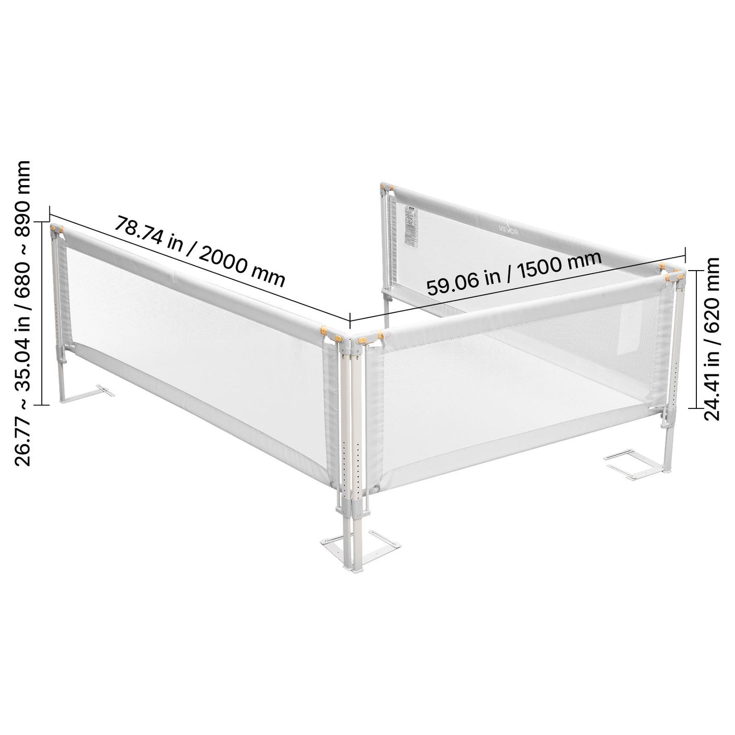 VEVOR 3 Piece Toddler Bed Rail Adjustable Height Bed Side Railing Guard Bumper Queen / King-Size