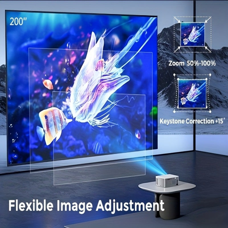 Portable Auto Focus Projector with WiFi 6.5 & Wireless 5.2, 4K Support, Android TV 10, Native 1080P, 1000ANSI Lumens, HDR 10+ - Home Theater, Gaming, Outdoor Movies (G1), Gaming Projection, Sleek Metallic Design, Highresoluti