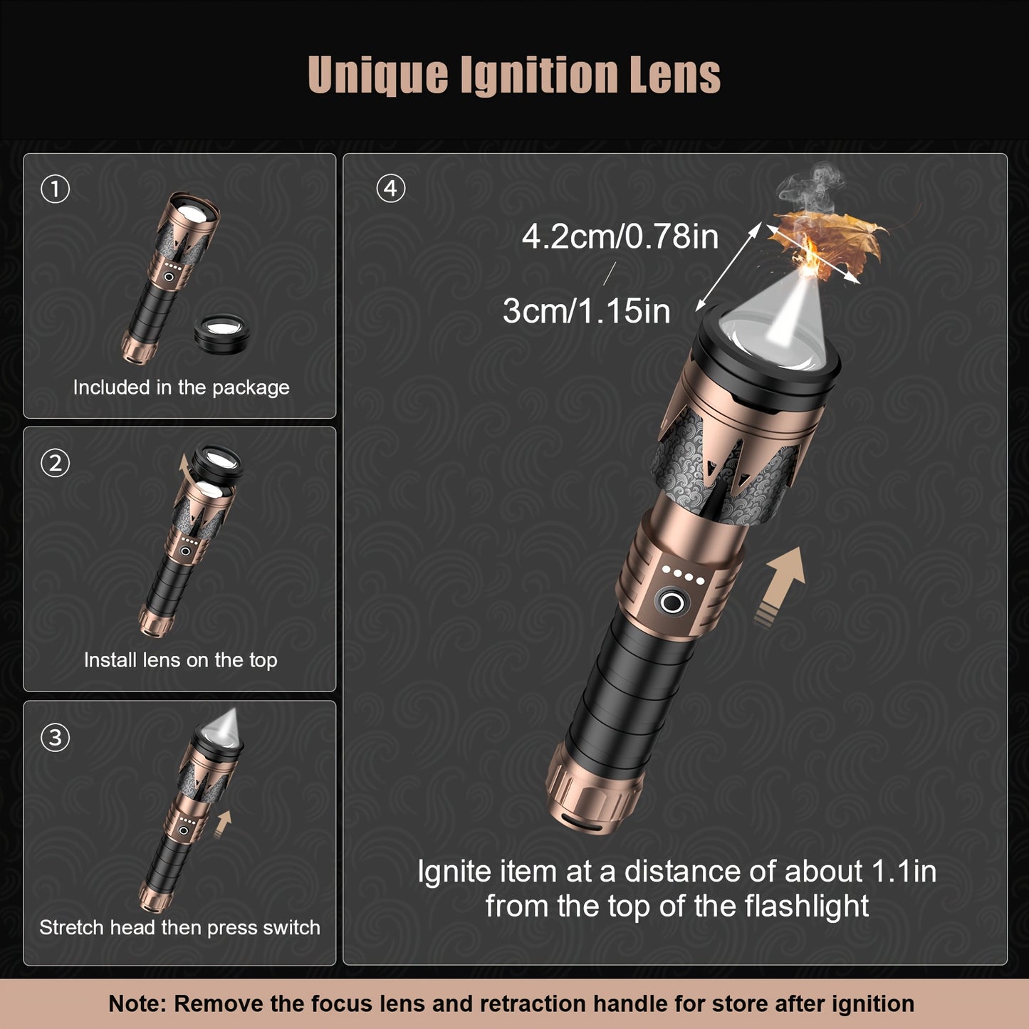 SKYFIRE LED Flashlight High Lumens With Ignition Lens, Super Bright Tactical Flashlight, Zoomable, Five Modes, Flash Light For Camping Essentials, Outdoor, Home And Emergency