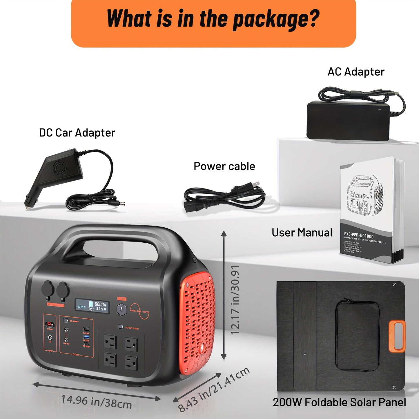 1000W(Peak 2000W)/1075Wh Portable Power Station with Foldable Solar Panel (200W), 1075Wh LiFePO4 (LFP) Battery, Fast Charging, Solar Generator Suitable for Family Emergency Outdoor Hunting Camping RV Trip, Portable Power Stat