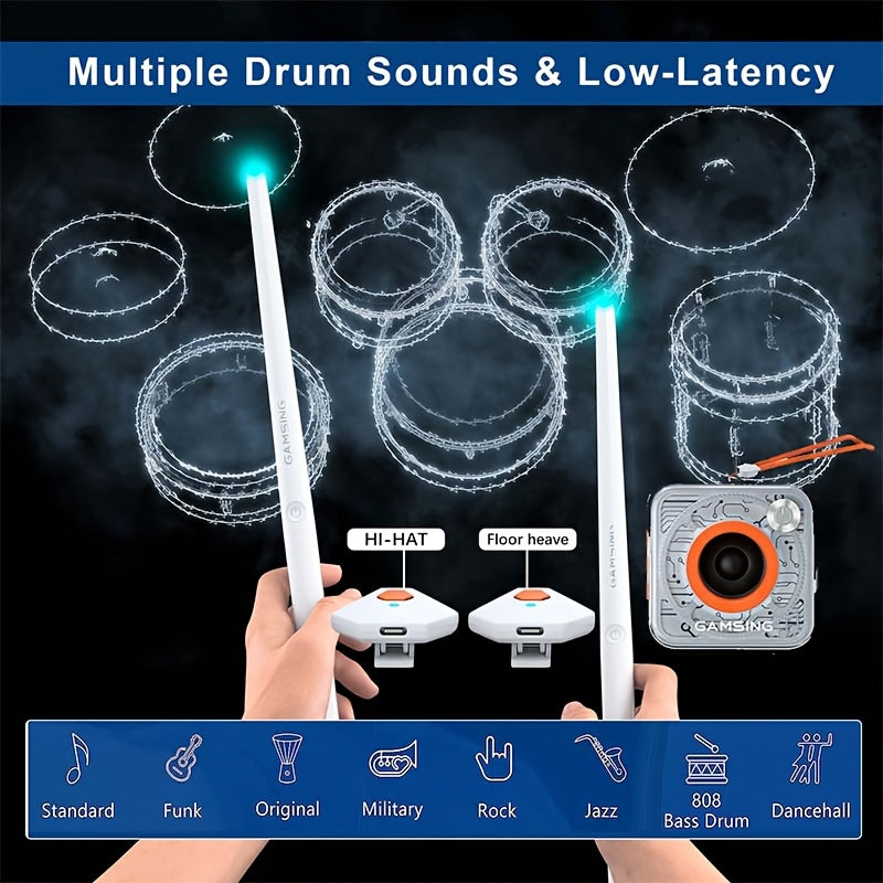 Electric Virtual Air Drum Set With Drumsticks, Pedals, Support With Speaker, Headphone And Earphones - Ideal For Drummers Beginners Practitioners, Musical Instruments Gifts, Xmas Birthday Gift For Adults, Student