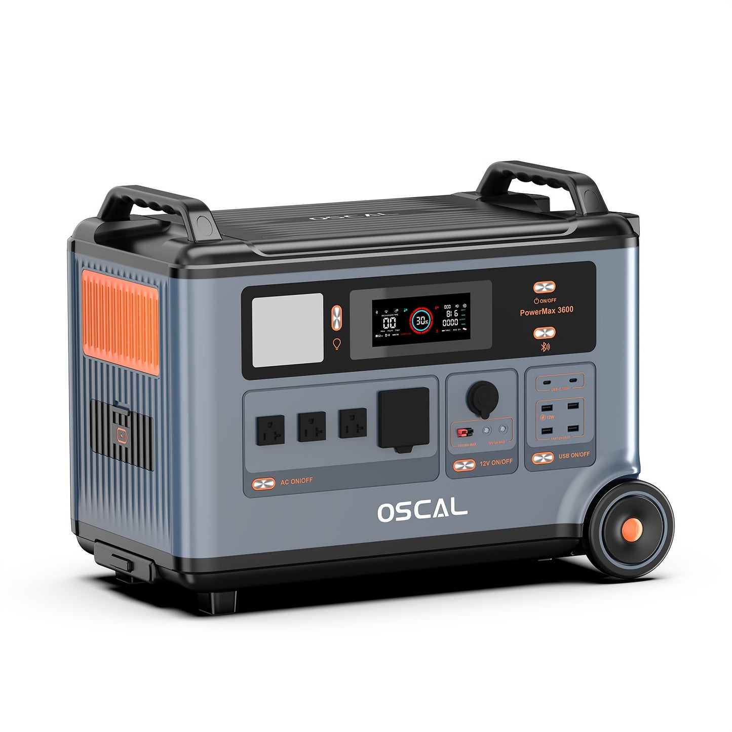 OSCAL PowerMax 3600W 6000W Surge Portable Power Station, 3600Wh LiFePO4 Expandable Solar Generator with 4xAC Outlets, 1.2H Fast Charging, 10ms UPS Backup Power for Home Emergency, Camping, RV, Road Trips - Heavy-Duty Solar-Po