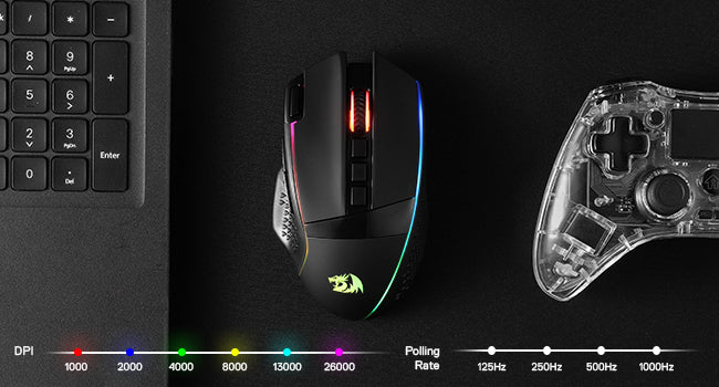 Redragon M991 Wireless Gaming Mouse 26000 DPI 3-Mode Gamer 9 Macro Buttons RGB Backlight Mice, Black
