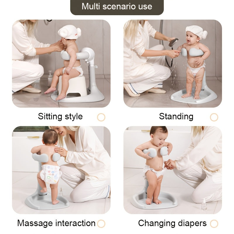 5-speed Adjustable Baby Bathroom Bracket, Non Slip Base, Adjustable Silicone Armrest, High-quality ABS Material, Foldable Storage, Suitable For Children Aged 6 Months To 6 Years Old, Safe Bathing Assistant