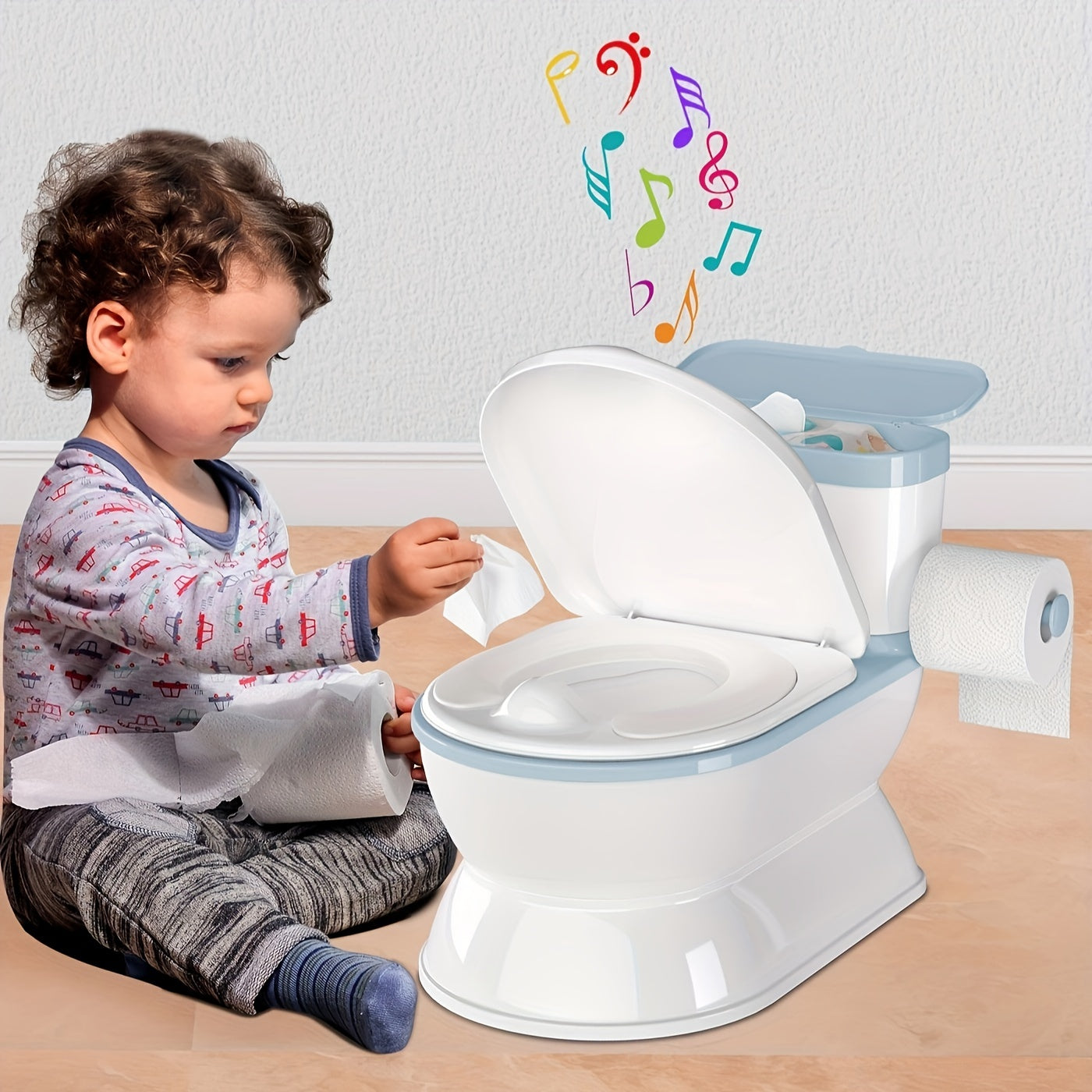 2-In-1 Toddler Potty Training Toilet - Larger Potty Chair And Removable Training Seat With Realistic Flush Sounds, Flip-Up Toilet Seat, Storage Bin And Toilet Paper Holder For Kids 1-3 Years Old