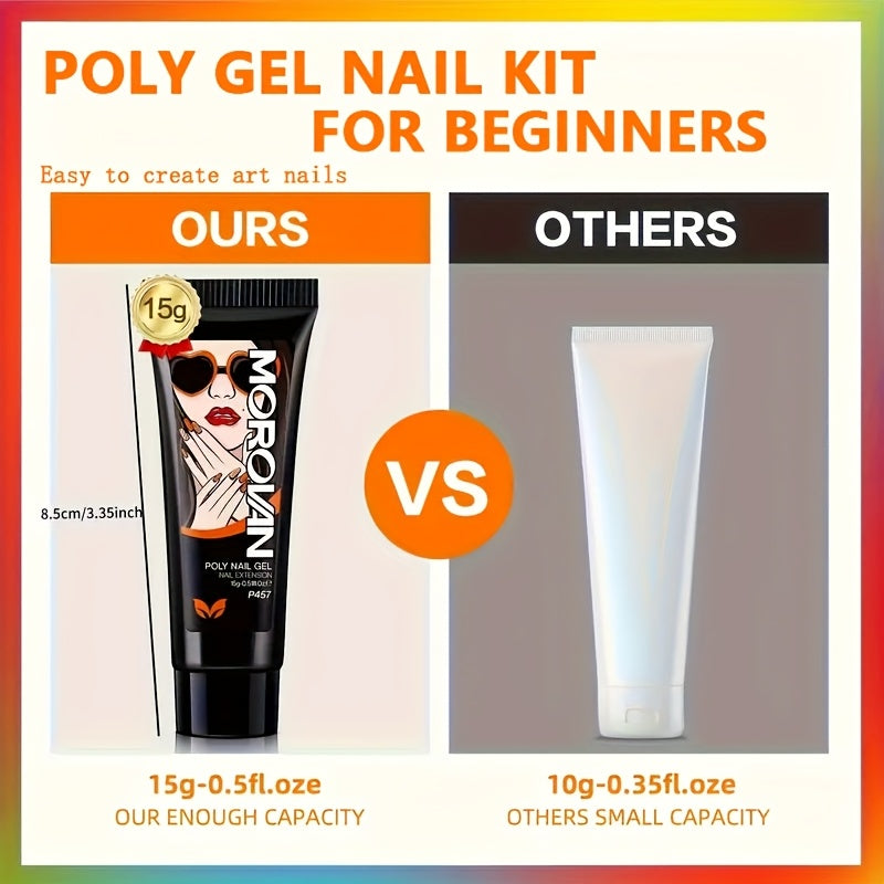 Morovan Pro Nail Extension Kit: 48W LED Lamp And 8 Colors Polygel Set| 100pcs Tips And 48 Glitters | Quick-Drying, Long Lasting | DIY Beginner Friendly, Gel Nail Kit For Beginners With Everything, Nail Gel Kit With Uv Light,