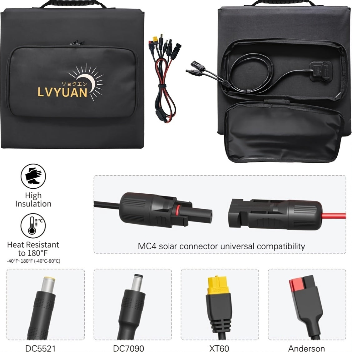 LVYUAN 120W/200W//300W/400W Portable Solar Panel, Foldable Solar Blanket, Monocrystalline High Power Solar Panel, Solar Cell Efficiency Up To 22.5%, Suitable For Outdoor Adventure Boat Power Station Camping RV Solar Generator