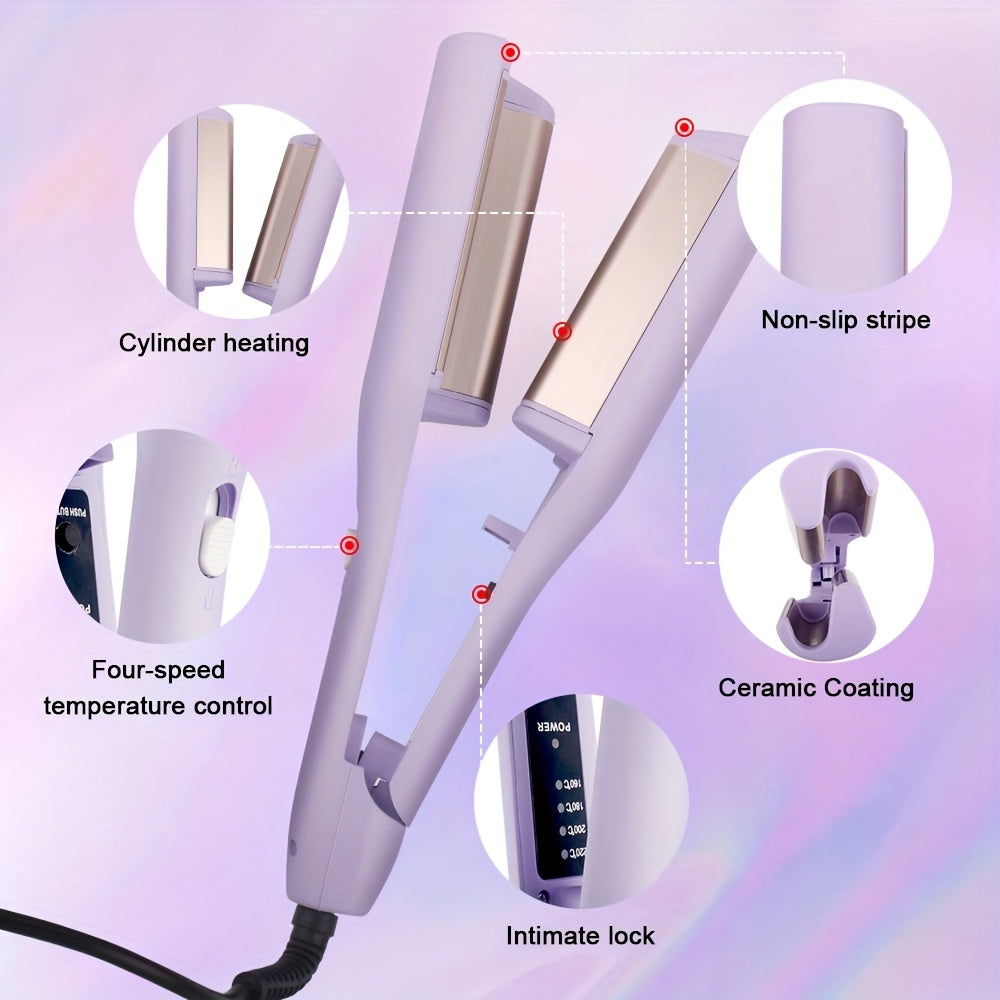 2 Barrels of Ion Wave Curling Iron, Fast Heating Curling Wand, Multi-Temperature Curling Iron, Suitable for Wide Deep Waves, Automatic Power-off, Negative Ion Hair Care, Plug Type, Without Battery, US Plug, 110V-127V, with 59