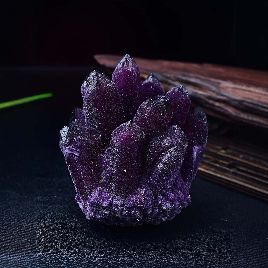 1pc Exquisite Deep Purple Crystal Cluster, Decorative Home Desk Accessory, Adding Natural, Unique, And Aesthetic Elements To Any Room, Artificially Synthesized Amethyst Clusters